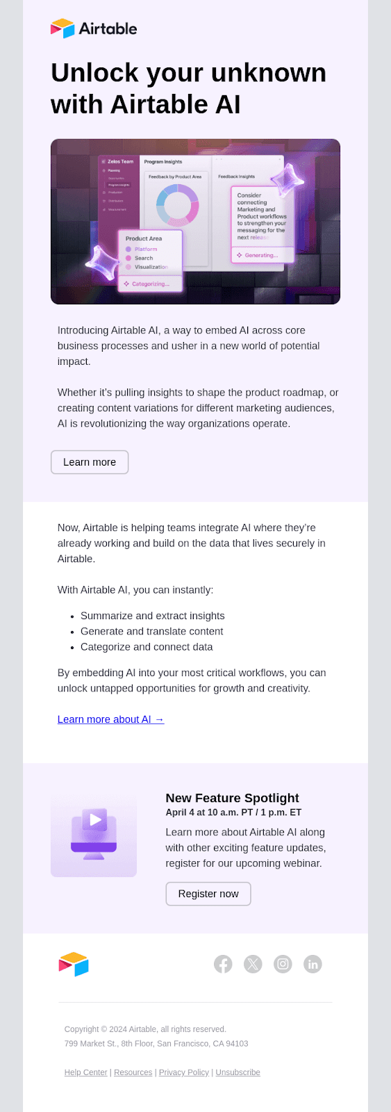 SaaS product update email example