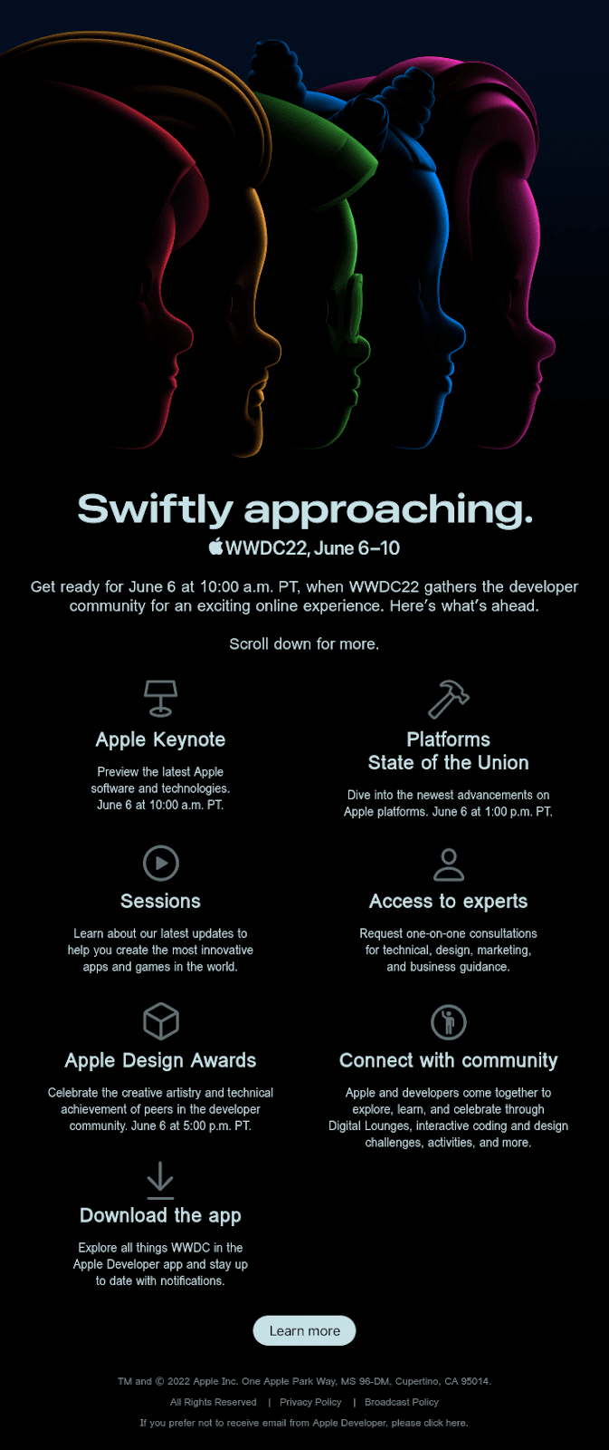 Apple conference event reminder email