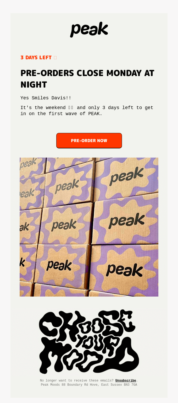 Peak pre-order reminder email 