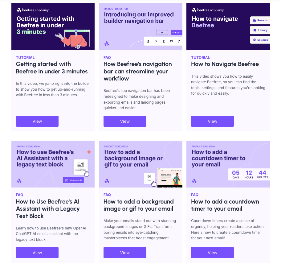 Beefree academy tutorials